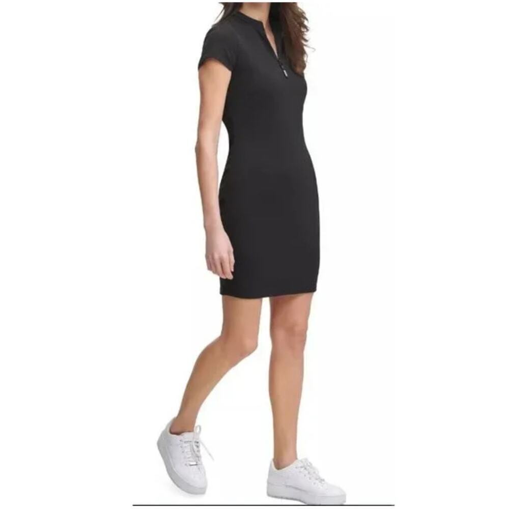 Guess Women’s Half Zip Black Stretchy Bodycon Dress size Small